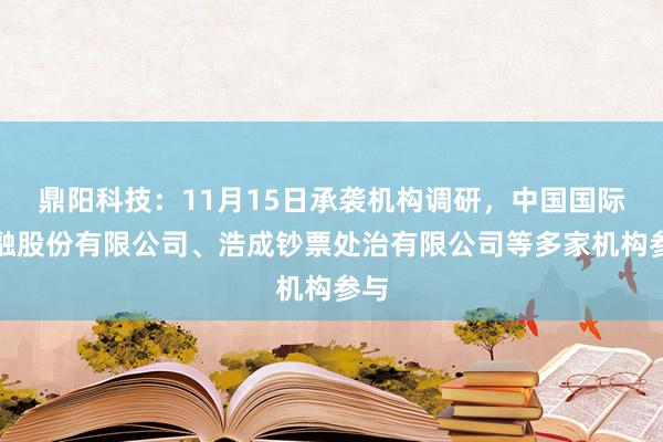 鼎阳科技：11月15日承袭机构调研，中国国际金融股份有限公司、浩成钞票处治有限公司等多家机构参与